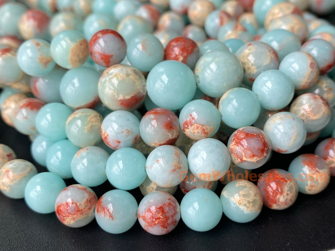 8mm Light Blue emperor jasper round beads, 15"