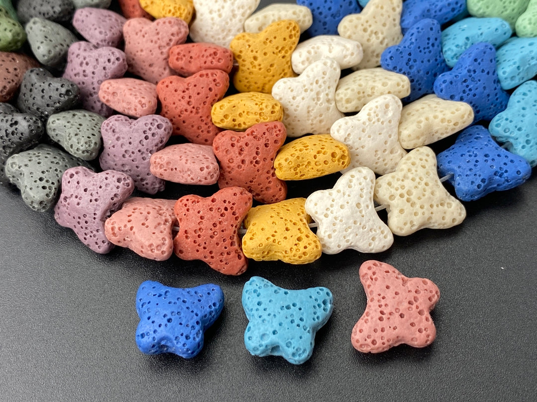 12x14mm yellow blue Green multi color Lava butterfly beads, 15.5"