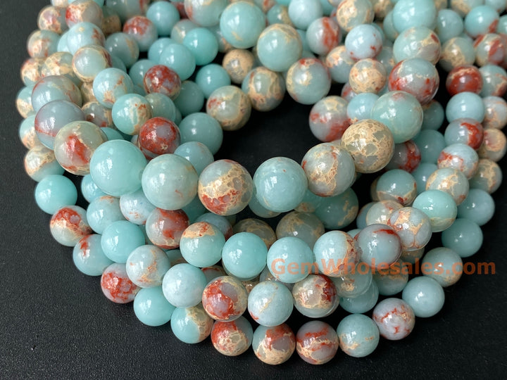 8mm Light Blue emperor jasper round beads, 15"