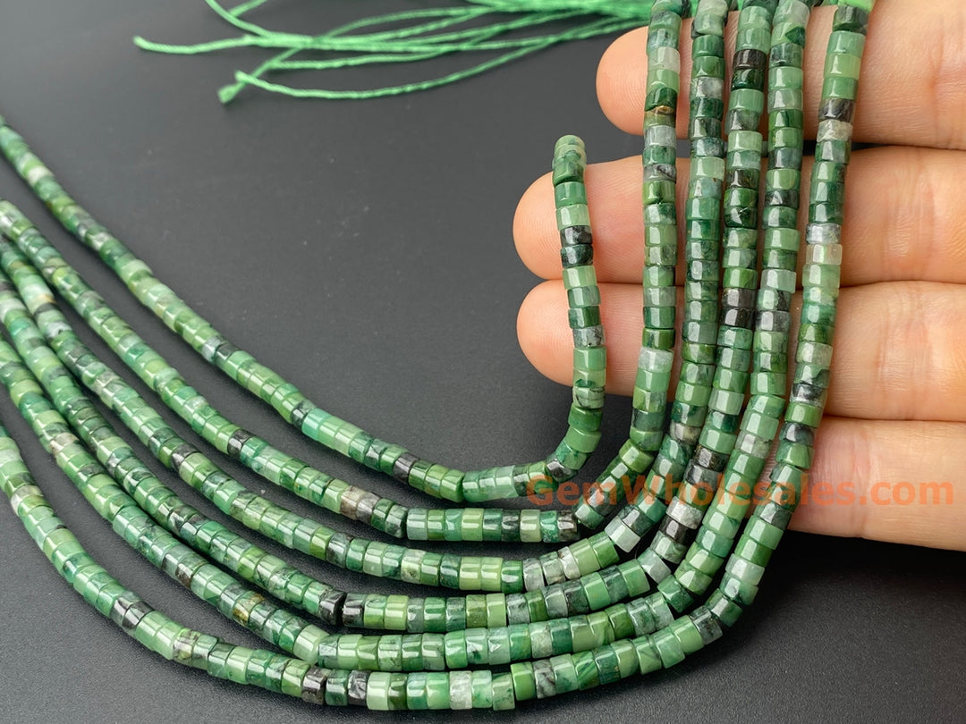 15" 2x4mm Natural African green jade Heishi jewelry beads