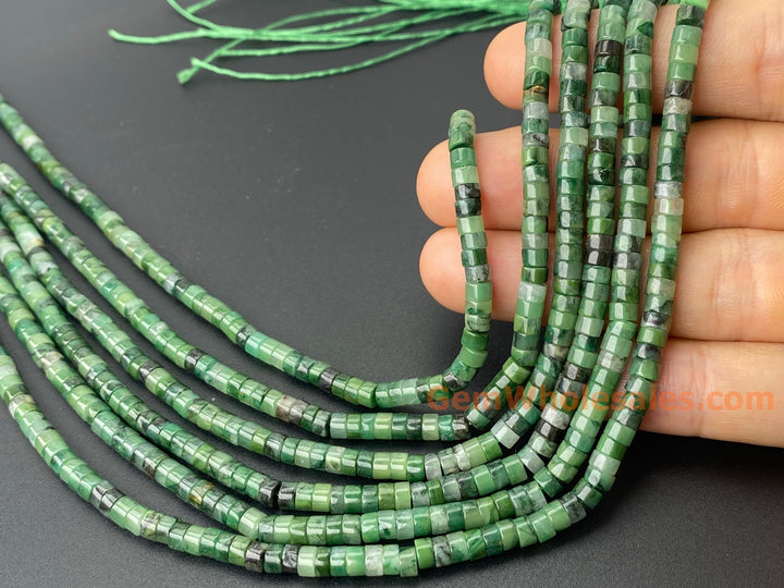 15" 2x4mm Natural African green jade Heishi jewelry beads