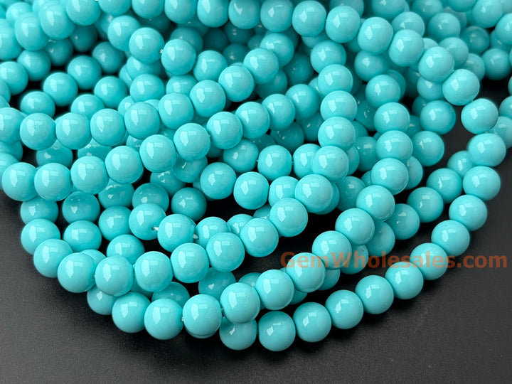 6mm/8mm/10mm light water blue Glass druk round beads, 15.5"