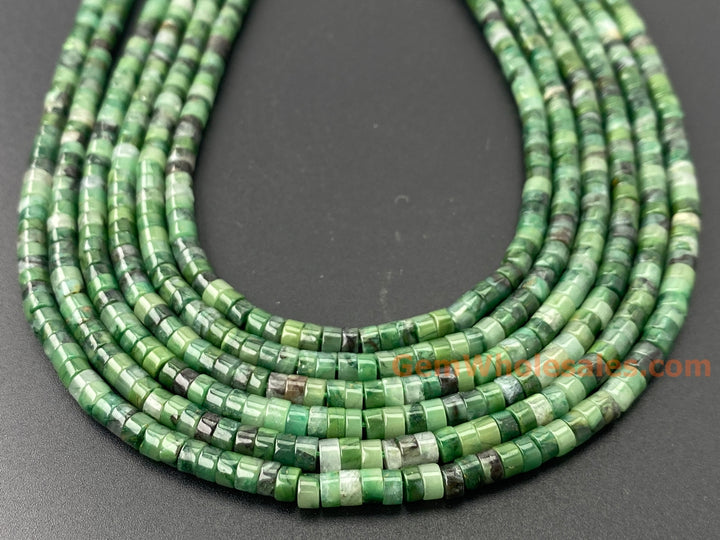 15" 2x4mm Natural African green jade Heishi jewelry beads