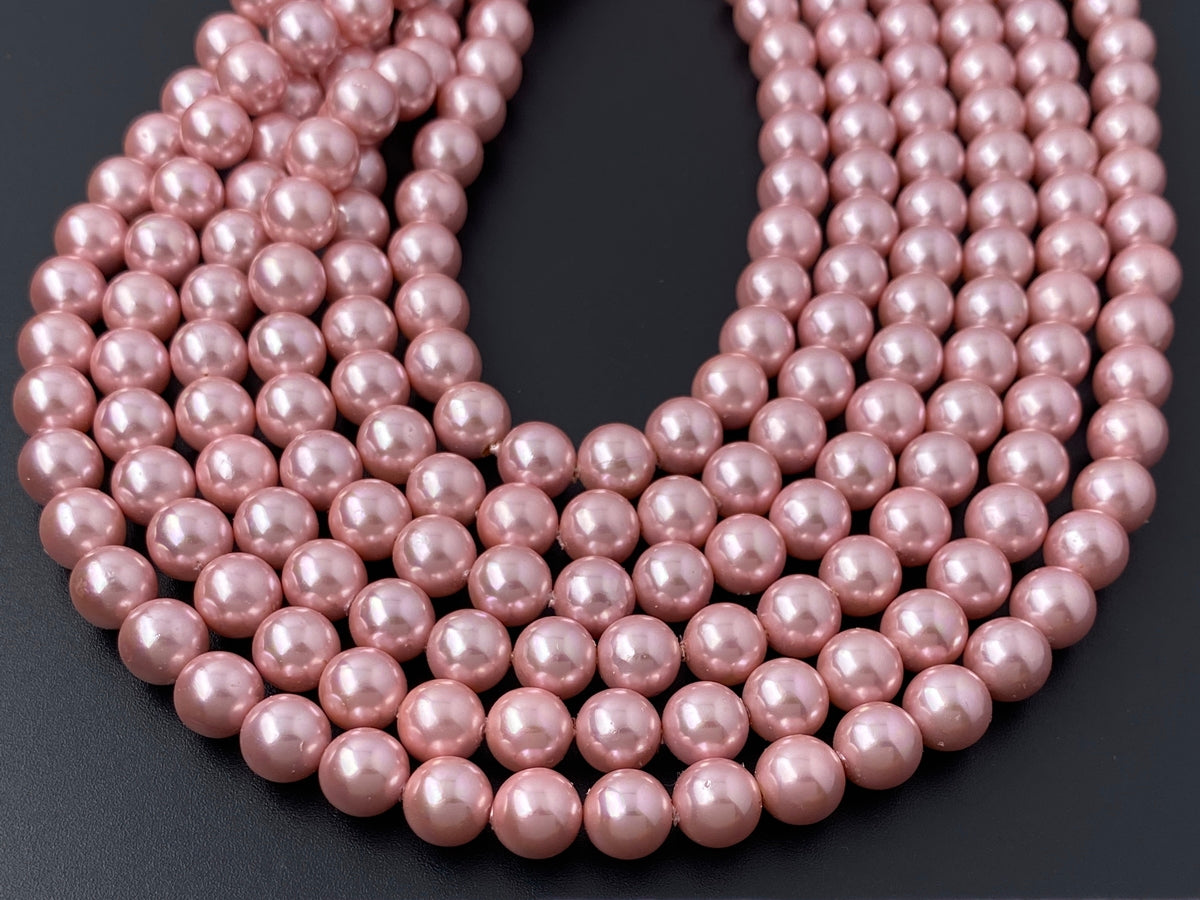 15.5" 8mm light purple pink Shell pearl round beads, shell core pearl