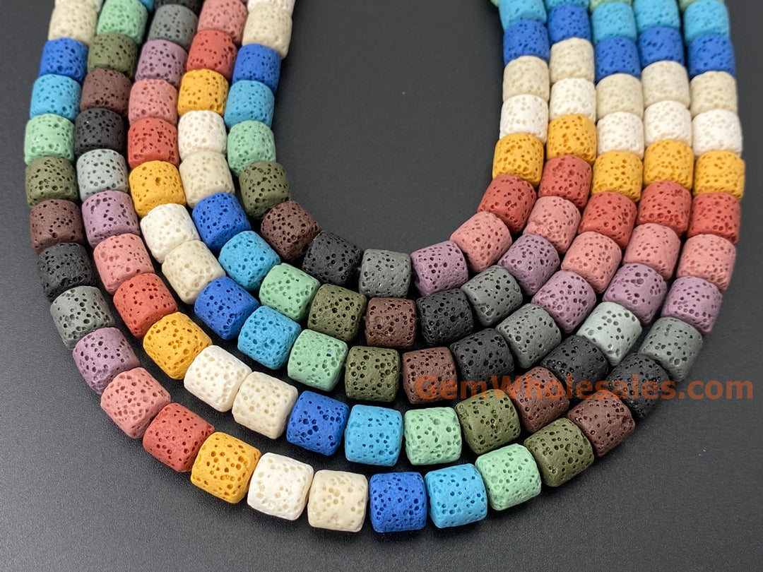8mm yellow blue Green Rainbow color Lava tube beads, 15.5"