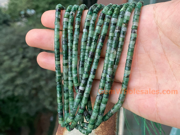 15" 2x4mm Natural African green jade Heishi jewelry beads