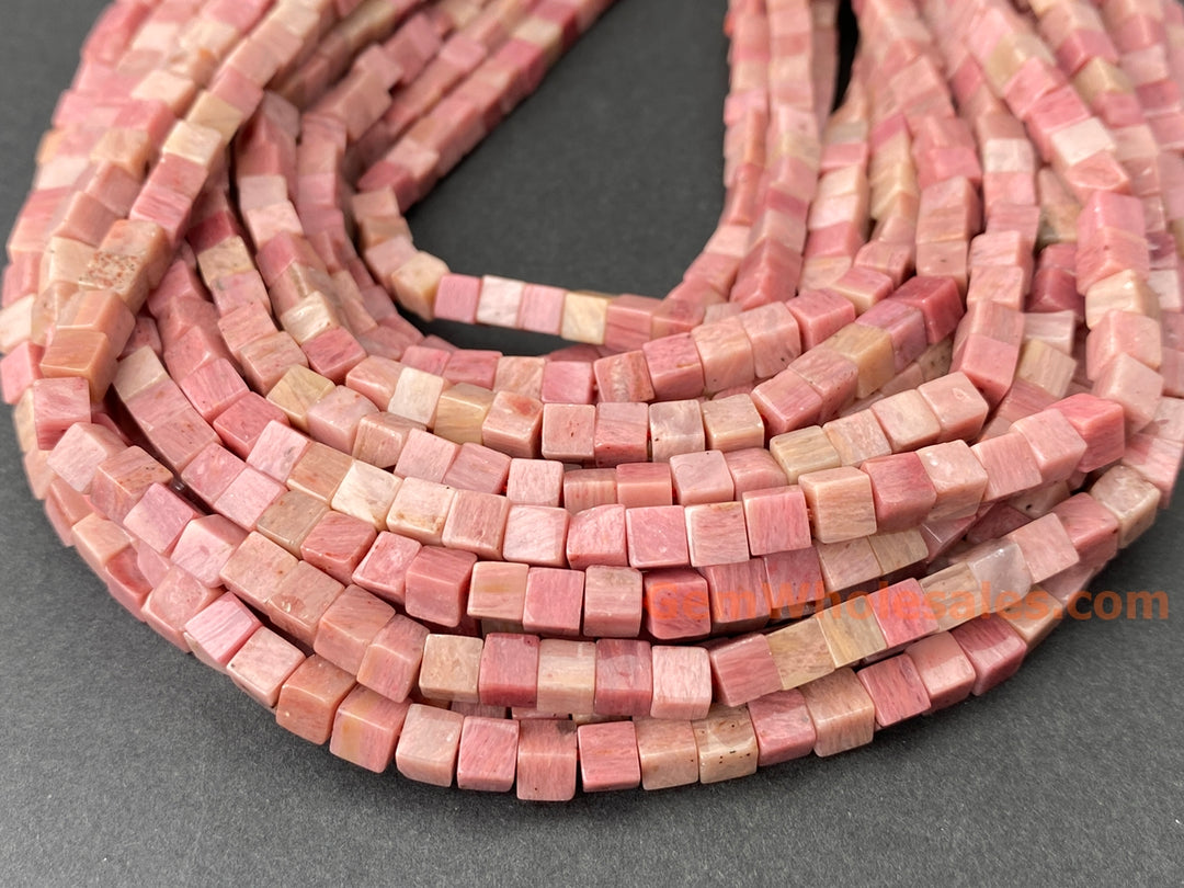 15" 4mm natural rhodonite stone cube beads
