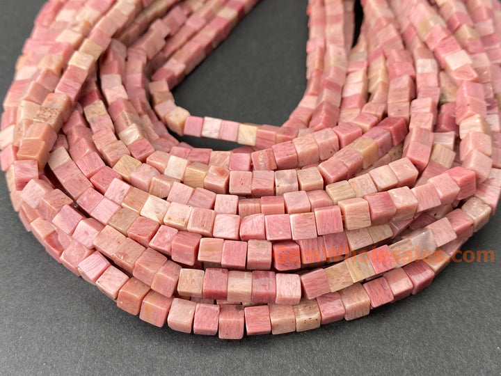 15" 4mm natural rhodonite stone cube beads