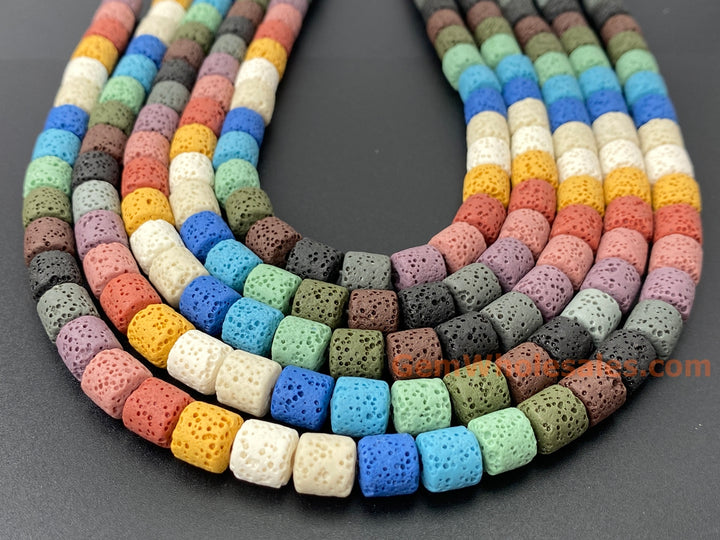 8mm yellow blue Green Rainbow color Lava tube beads, 15.5"