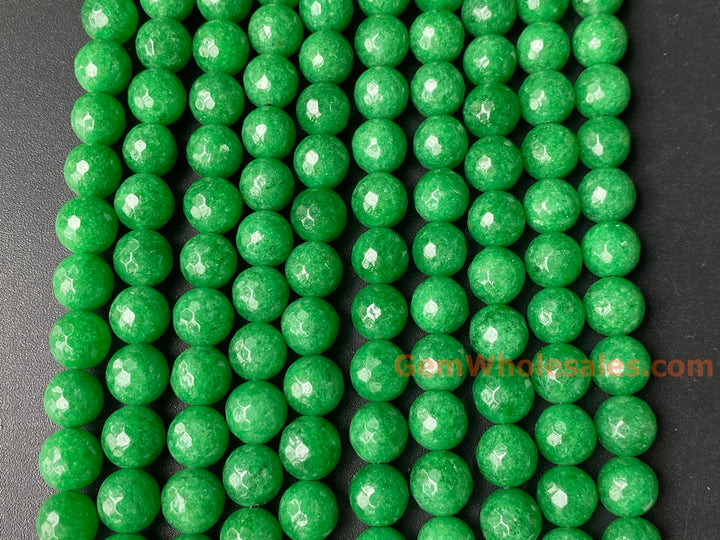 15" 10mm Dark green Malaysian jade Round faceted beads