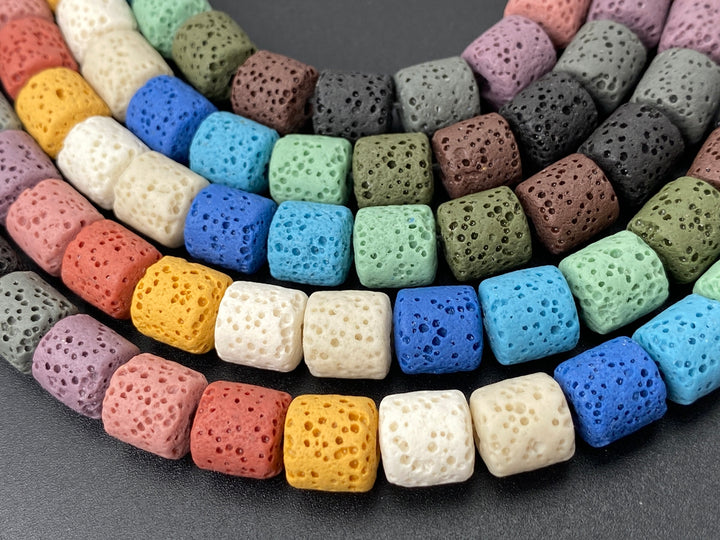 8mm yellow blue Green Rainbow color Lava tube beads, 15.5"
