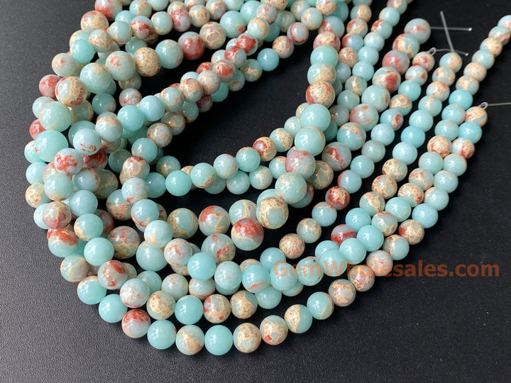 8mm Light Blue emperor jasper round beads, 15"