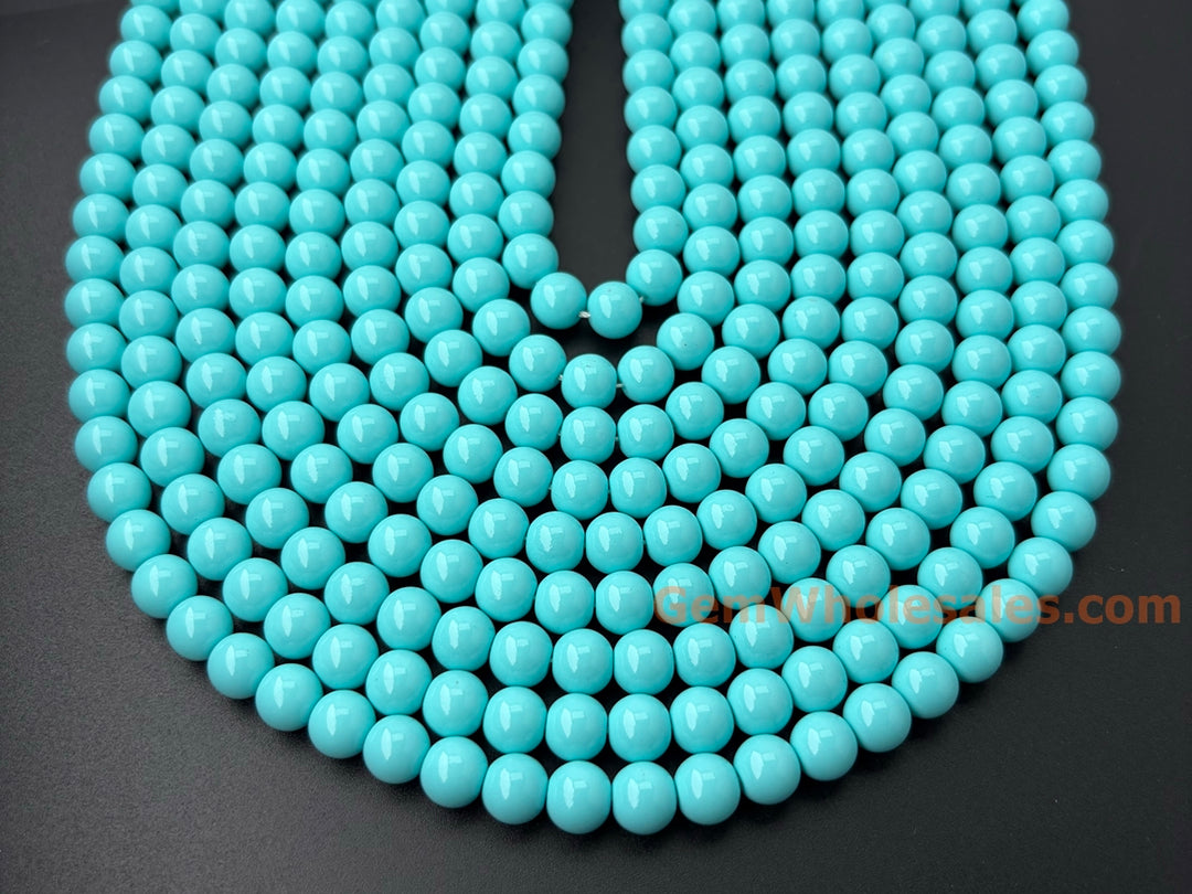 6mm/8mm/10mm light water blue Glass druk round beads, 15.5"
