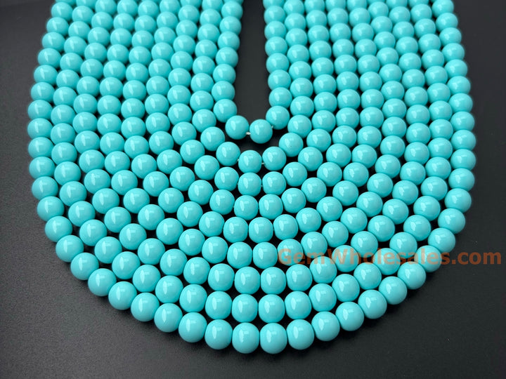 6mm/8mm/10mm light water blue Glass druk round beads, 15.5"