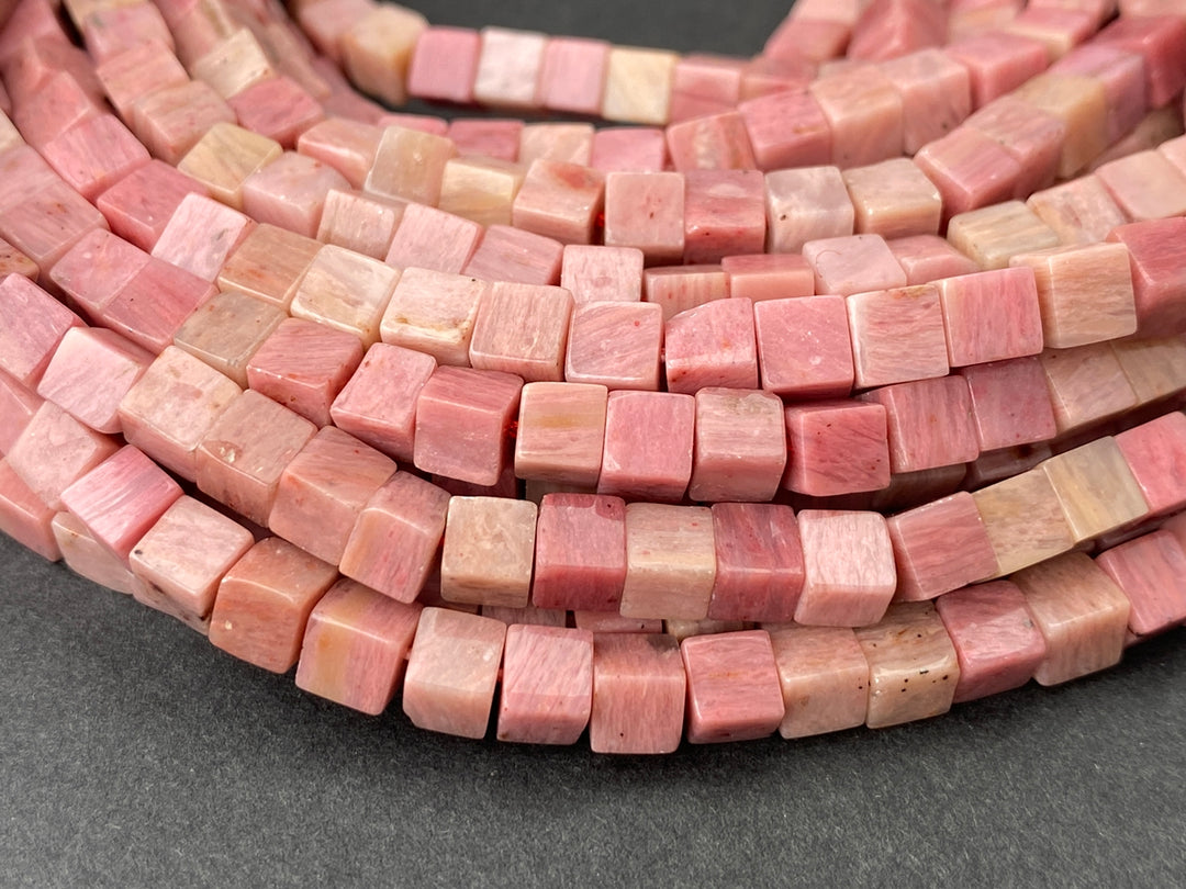 15" 4mm natural rhodonite stone cube beads