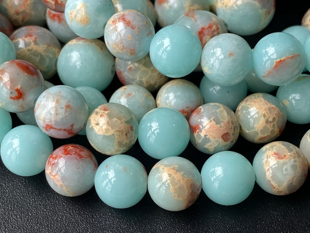 8mm Light Blue emperor jasper round beads, 15"