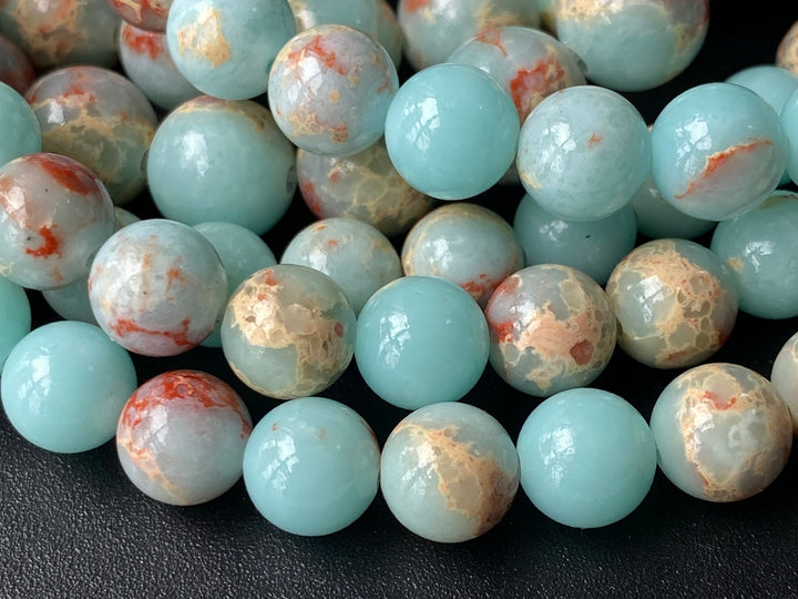 8mm Light Blue emperor jasper round beads, 15"