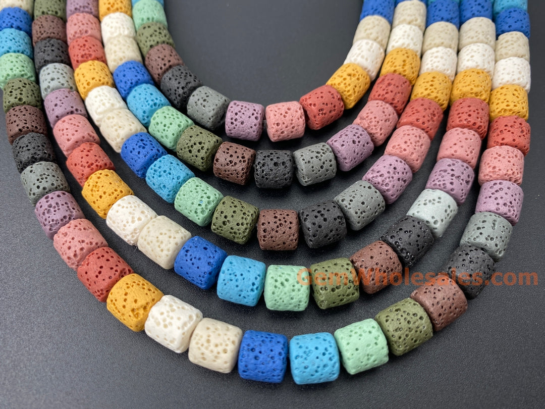 8mm yellow blue Green Rainbow color Lava tube beads, 15.5"