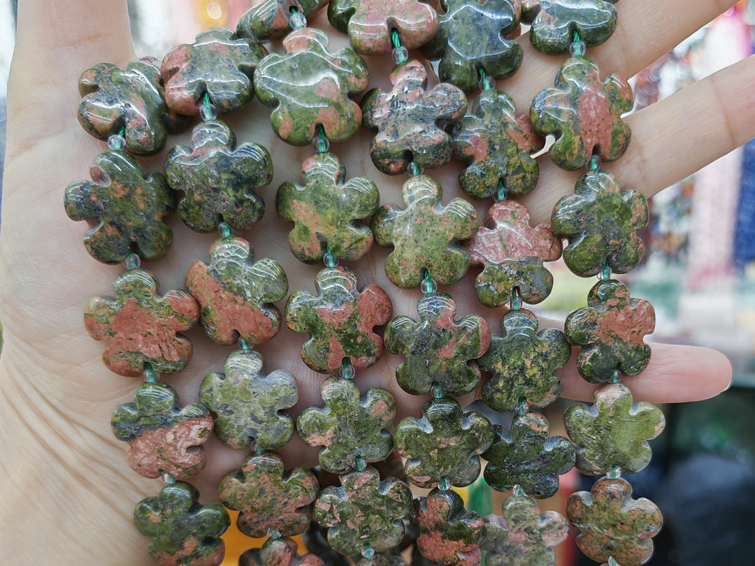 15.5" 15mm/20mm natural Unakite stone flower beads