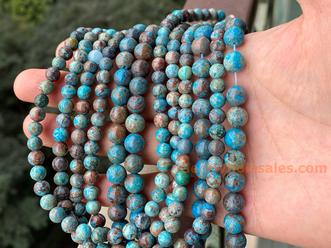 15.5" 6mm/8mm Turquoise blue Calsilica jasper round beads