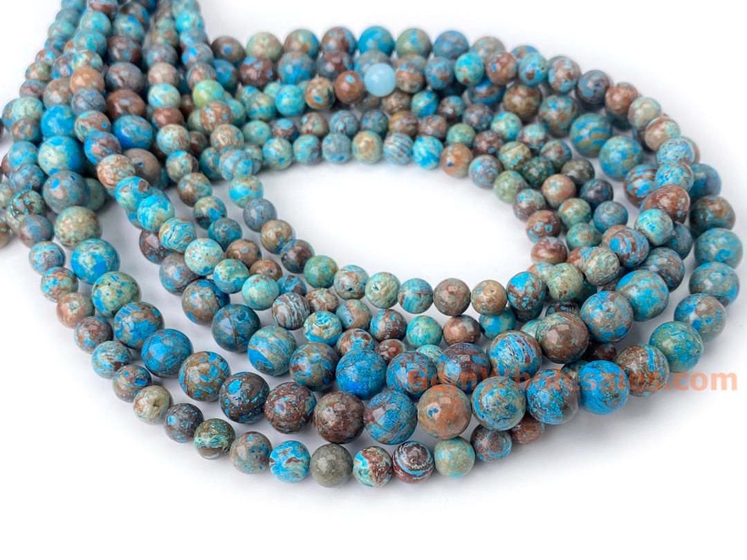 15.5" 6mm/8mm Turquoise blue Calsilica jasper round beads