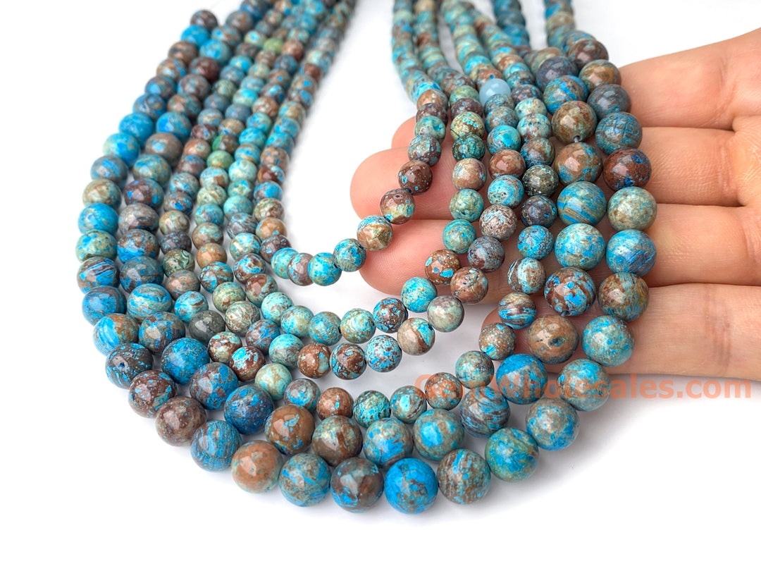 15.5" 6mm/8mm Turquoise blue Calsilica jasper round beads