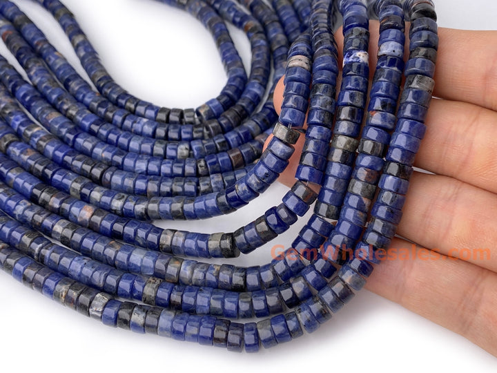 15.5" 3x6mm Natural blue sodalite heishi beads for jewelry making