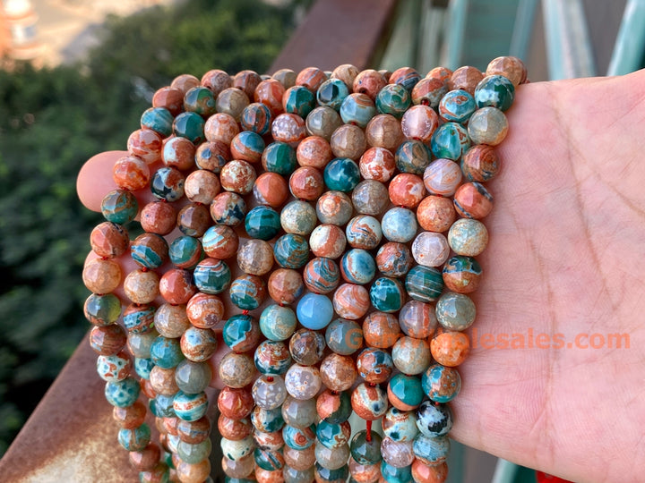 Perles rondes en pierre semi-précieuse d'agate de feu verte orange de 15 pouces et 8 mm
