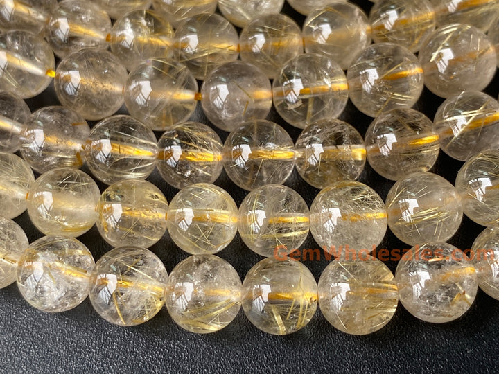 15.5" 8mm A Natural golden hair rutilated quartz round crystal beads