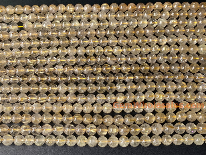 15.5" 8mm A Natural golden hair rutilated quartz round crystal beads