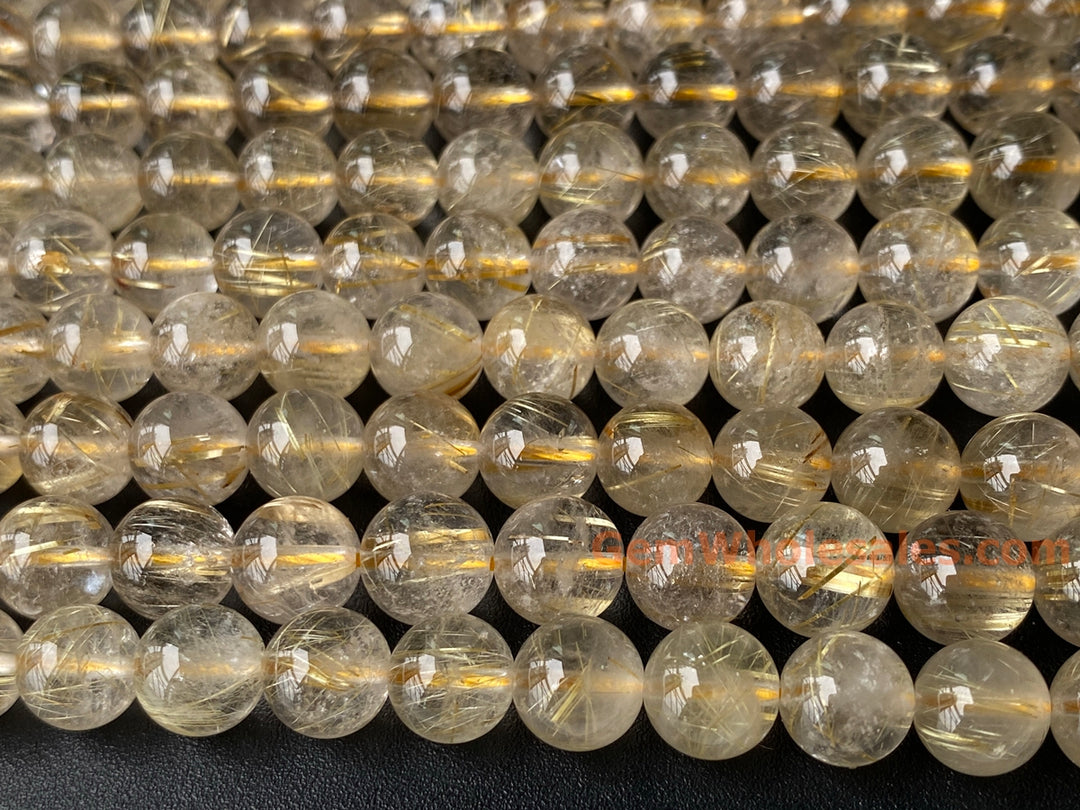 15.5" 8mm A Natural golden hair rutilated quartz round crystal beads