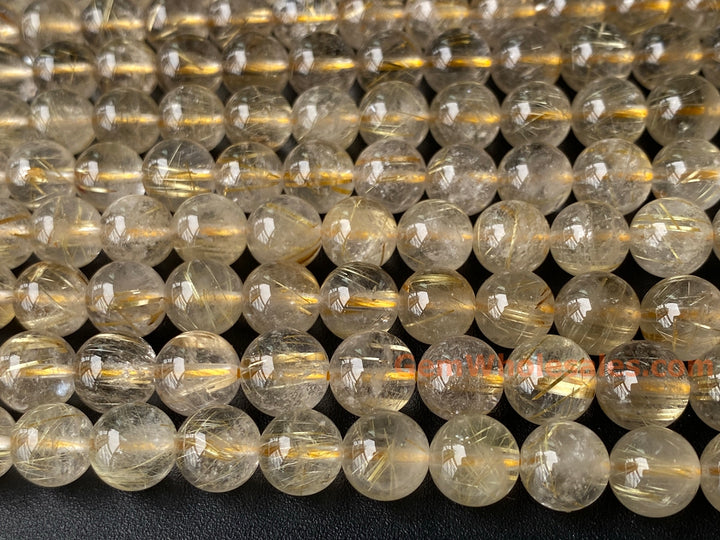 15.5" 8mm A Natural golden hair rutilated quartz round crystal beads