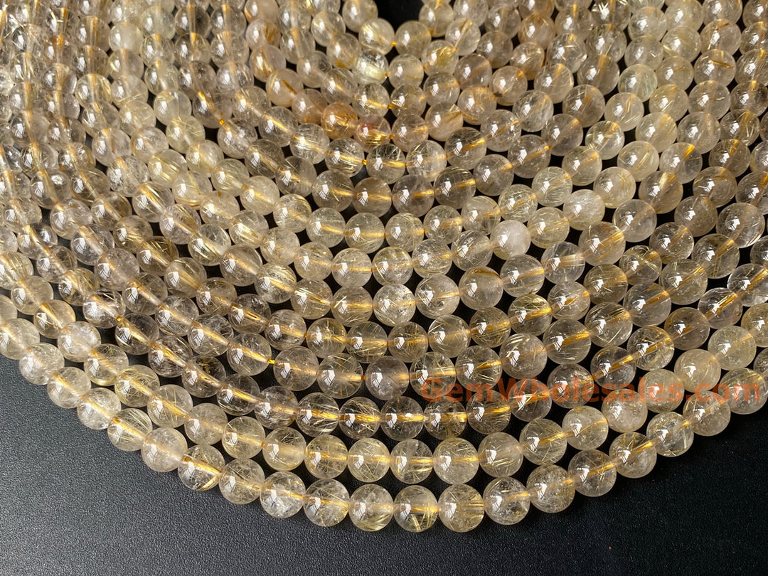 15.5" 8mm A Natural golden hair rutilated quartz round crystal beads