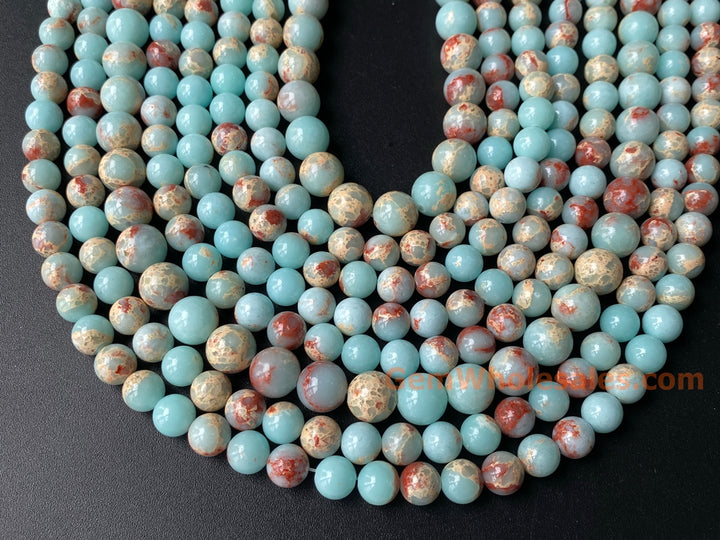 8mm Light Blue emperor jasper round beads, 15"