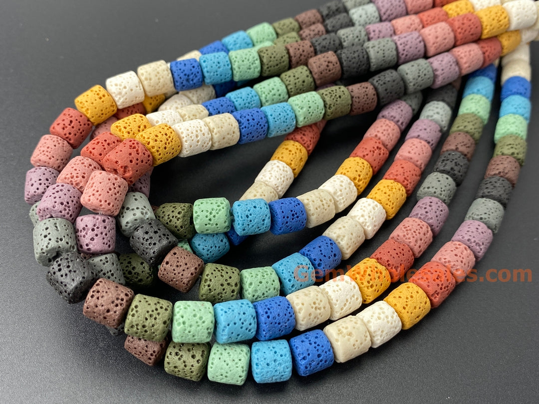8mm yellow blue Green Rainbow color Lava tube beads, 15.5"