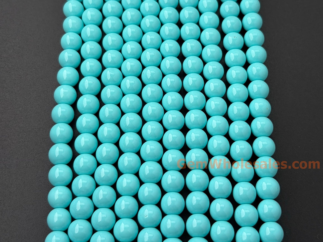 6mm/8mm/10mm light water blue Glass druk round beads, 15.5"