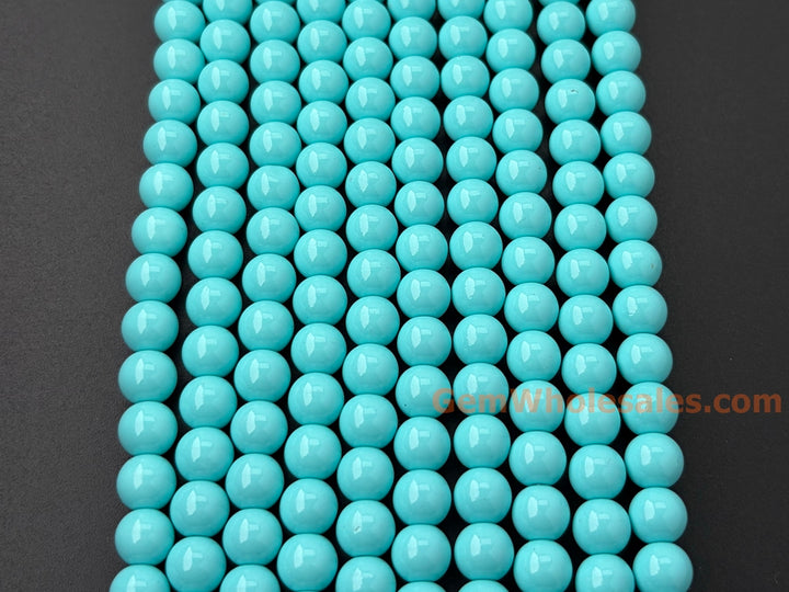 6mm/8mm/10mm light water blue Glass druk round beads, 15.5"