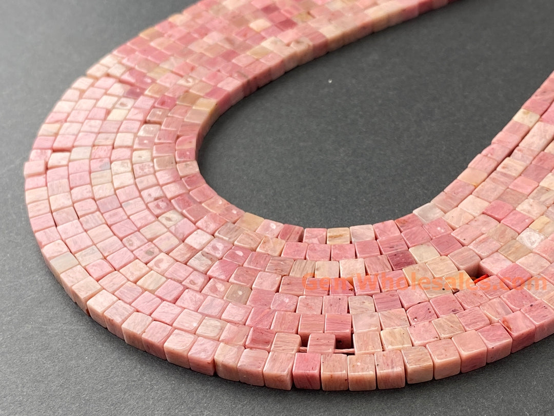 15" 4mm natural rhodonite stone cube beads