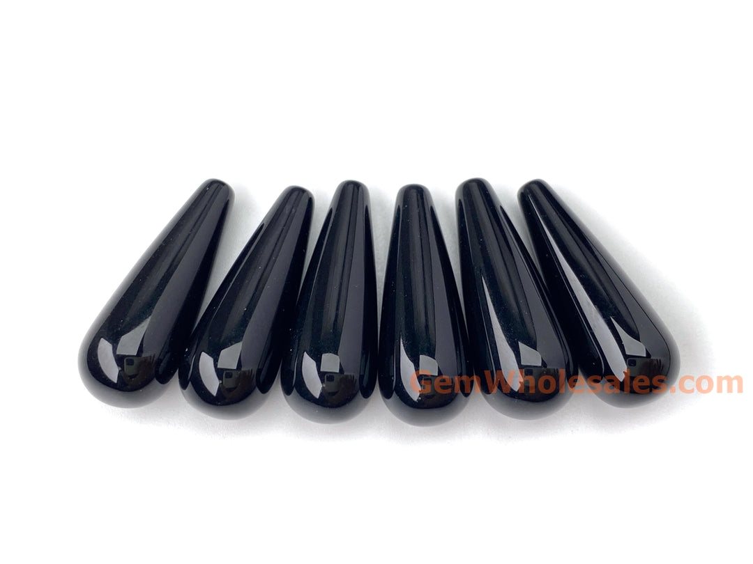 8x22mm black agate/onyx teardrop beads pendant, half hole, 1 Pair