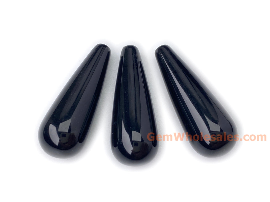 8x22mm black agate/onyx teardrop beads pendant, half hole, 1 Pair
