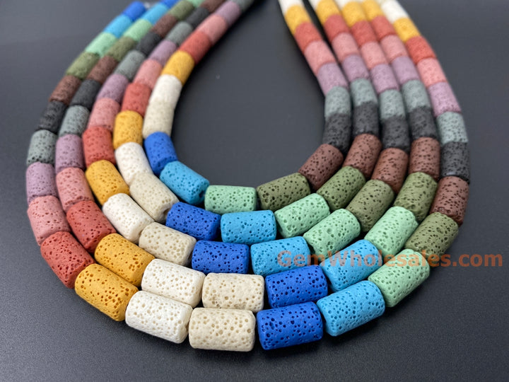 8x15mm yellow blue Green Multi color Lava tube beads, 15.5"