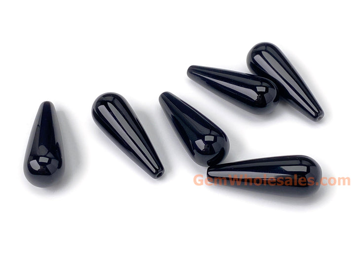 8x22mm black agate/onyx teardrop beads pendant, half hole, 1 Pair