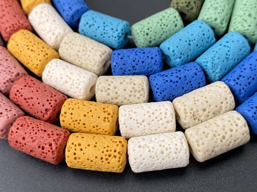 8x15mm yellow blue Green Multi color Lava tube beads, 15.5"