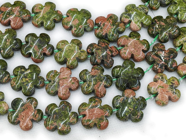 15.5" 15mm/20mm natural Unakite stone flower beads