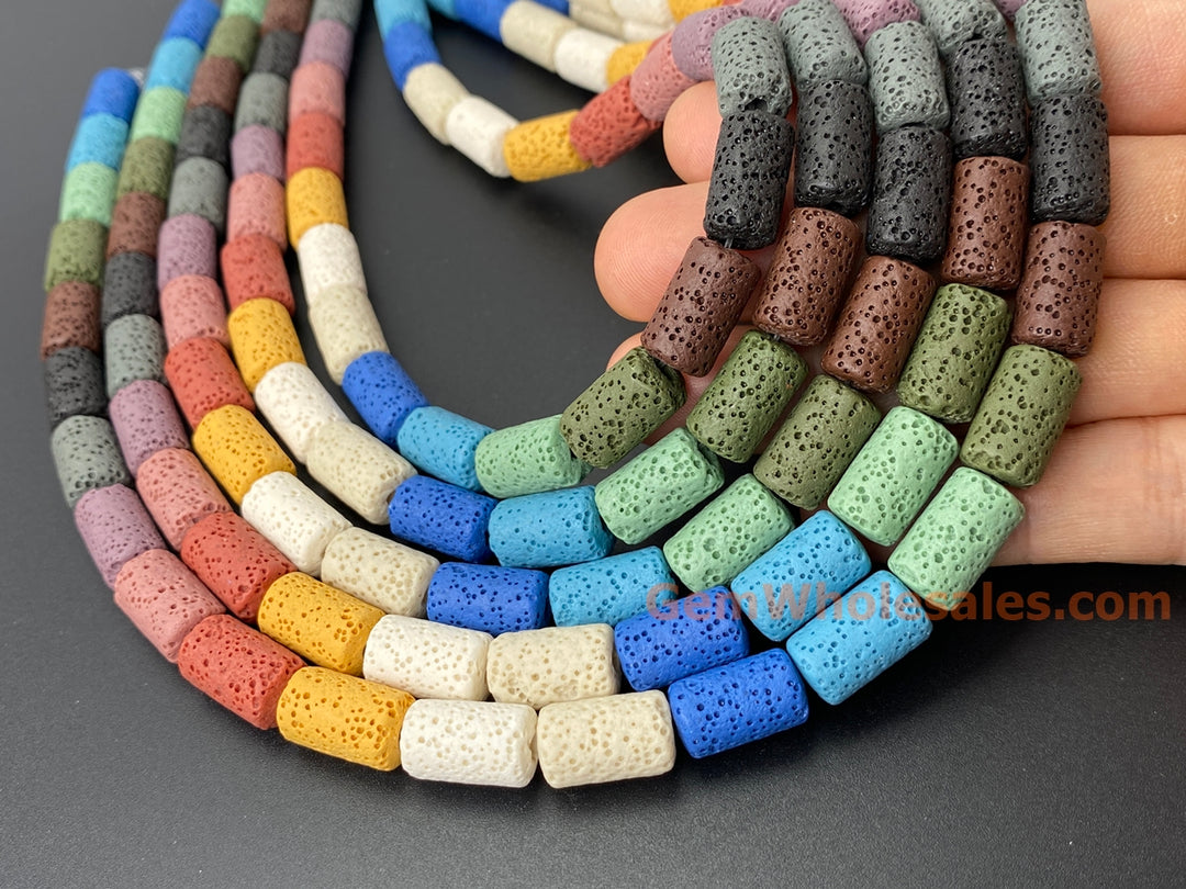 8x15mm yellow blue Green Multi color Lava tube beads, 15.5"