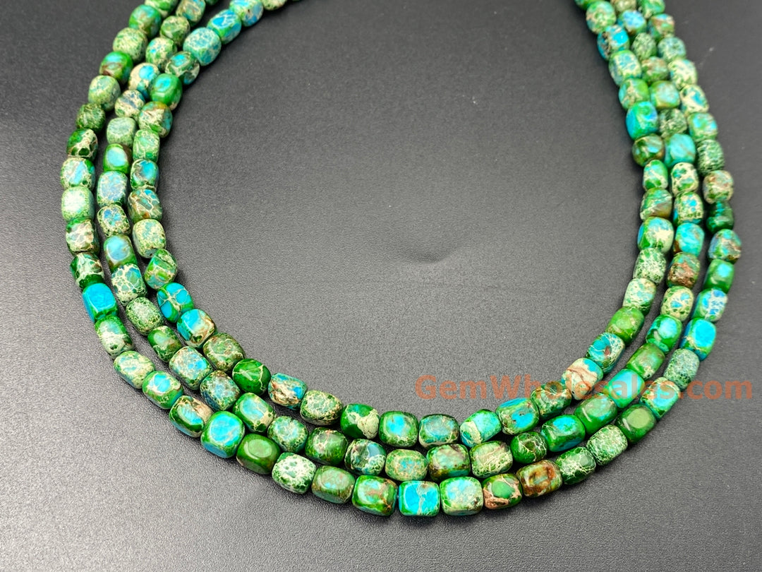 15.5" 5x7mm green Sea Sediment/Impression Jasper rectangle cube beads