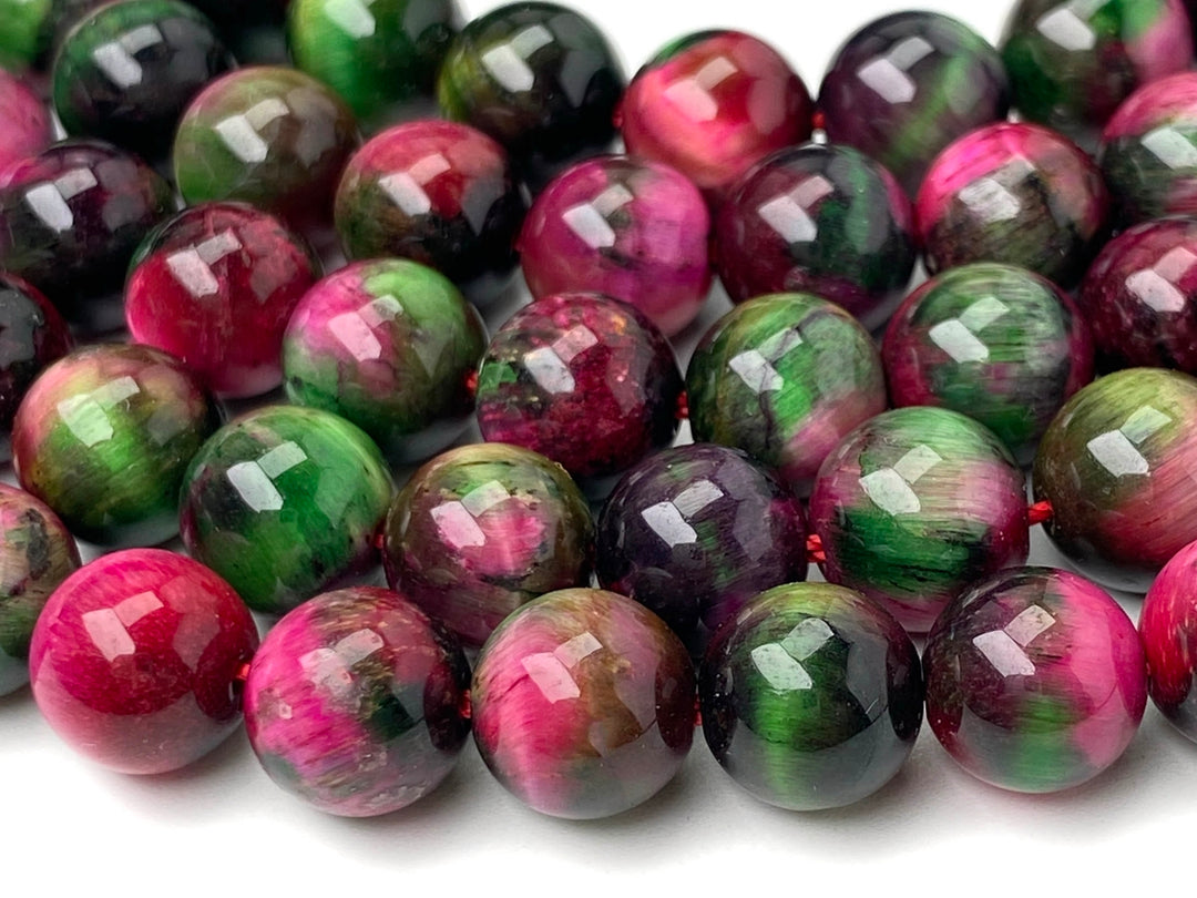 Perles rondes en œil de tigre teintées bleu violet de 15 pouces, 8 mm/10 mm