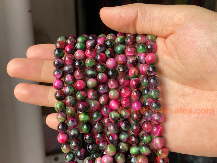 Perles rondes en œil de tigre teintées bleu violet de 15 pouces, 8 mm/10 mm