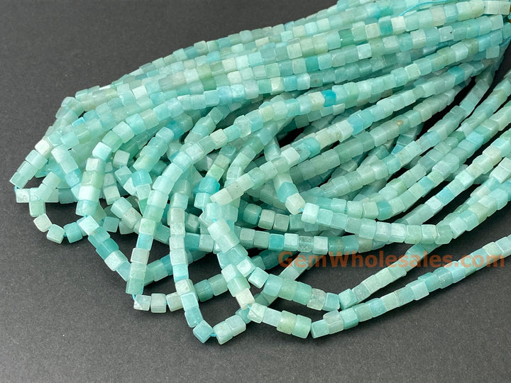 15" 4mm natural green Amazonite stone cube beads