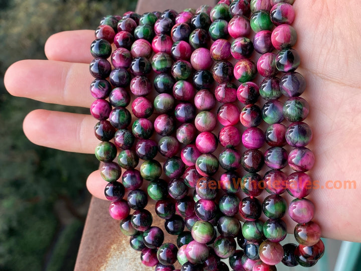Perles rondes en œil de tigre teintées bleu violet de 15 pouces, 8 mm/10 mm